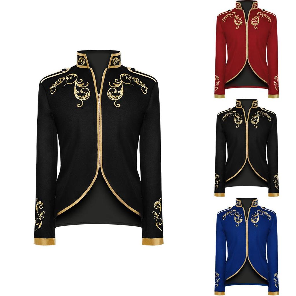 Blazer Lussuoso da Uomo Principe di Palazzo Ricami Dorati Giacca Slim Fit per Divertimento di Halloween