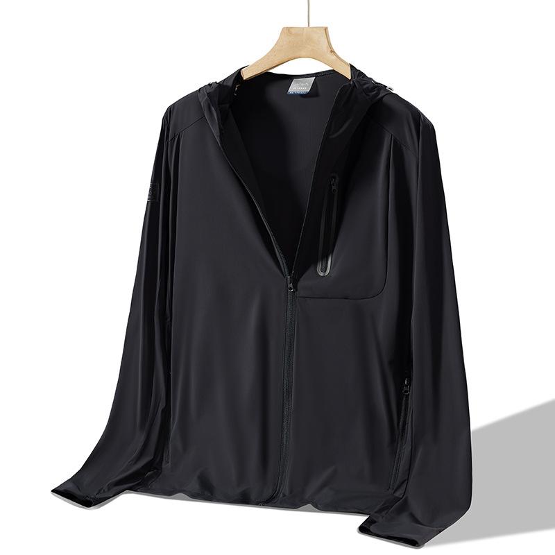 Sunscreen clothes men's summer outdoor high-end camping ice feeling ultra-thin cycling hooded UV-proof zipper pocket
