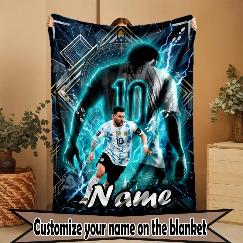 Custom Name Personalized Leo Messi Print Blanket, Home Decor, Bedroom, Sofa, Camping, Couch, Gifts for Birthday Christmas