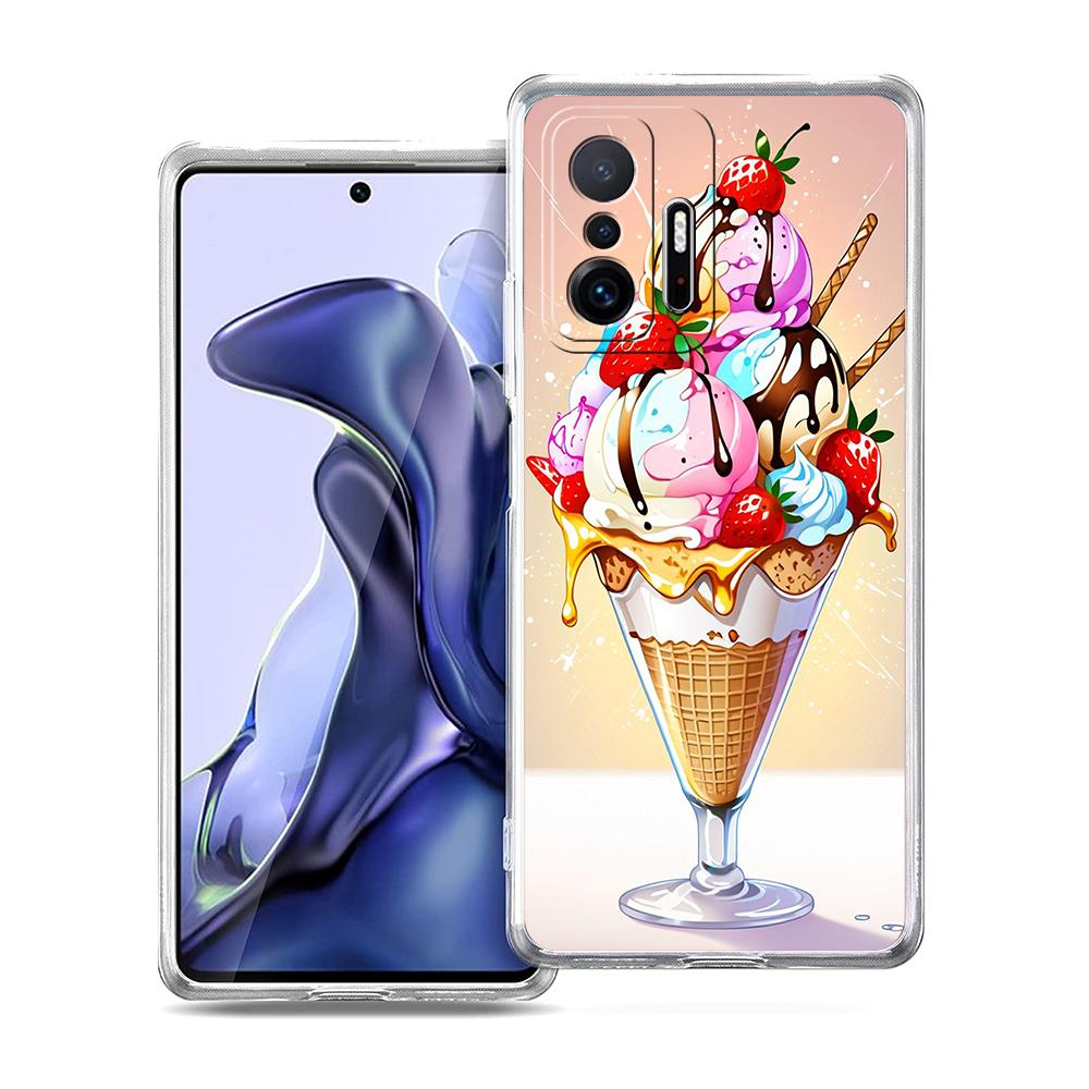Transparent Phone Case for Xiaomi Mi 14 13 12 11 Ultra 13T 12T 11T Poco X3 NFC F3 F6 Pro Lite Soft TPU Shell Ice Cream Pattern
