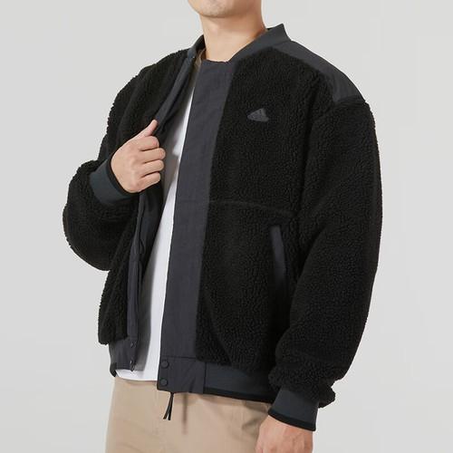 Adidas Solid Color Sports Casual Fleece Warm Loose Fleece Jacket Men’s Black