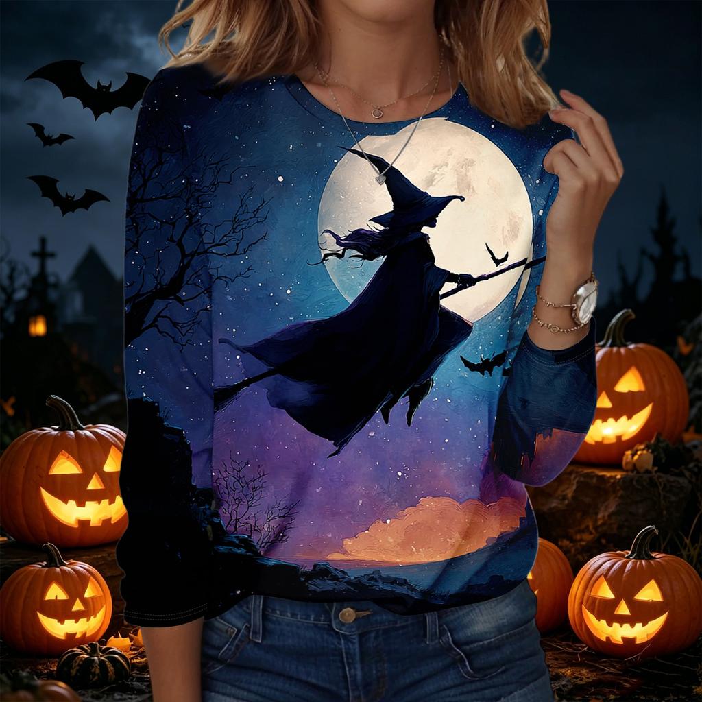 Women's Halloween Graphic Pullover Sweatshirt Long Sleeve Crew Neck Casual Top for Fall and Winter Seasonal Wear