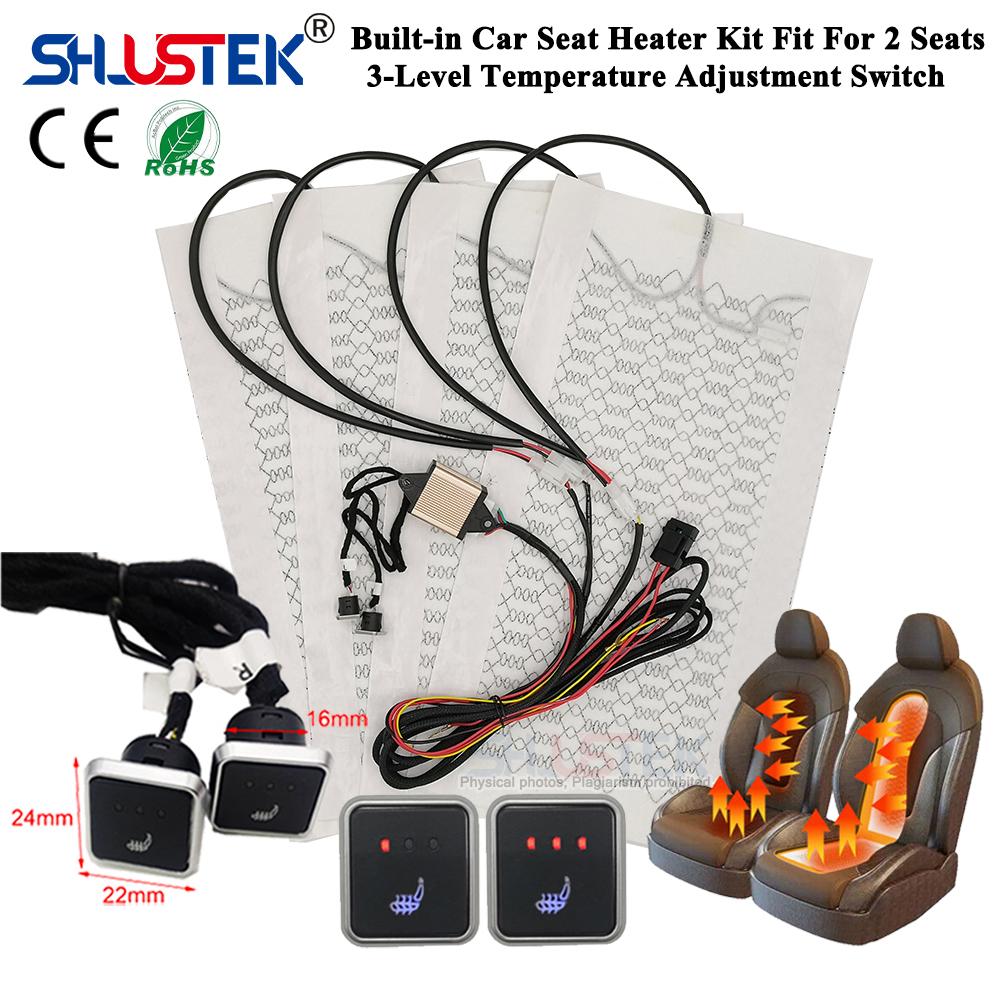 Universal 12V Built-in Car Seat Heater Kit for 2 Seats ,with 4 Heating Pads 25W, 3-Levels Dual Square Control Switch System