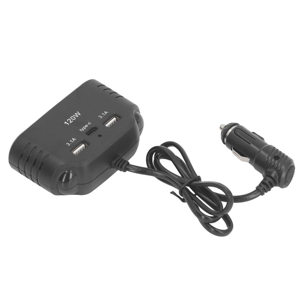 Car Cigarette Lighter 3 Socket Prevent Short Circuit Car Charger Power Converter with USB Type C