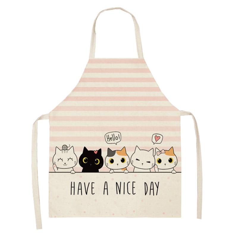 Cooking Home Kitchen Apron Cartoon Cat Print Sleeveless Color Apron Men Women Baking