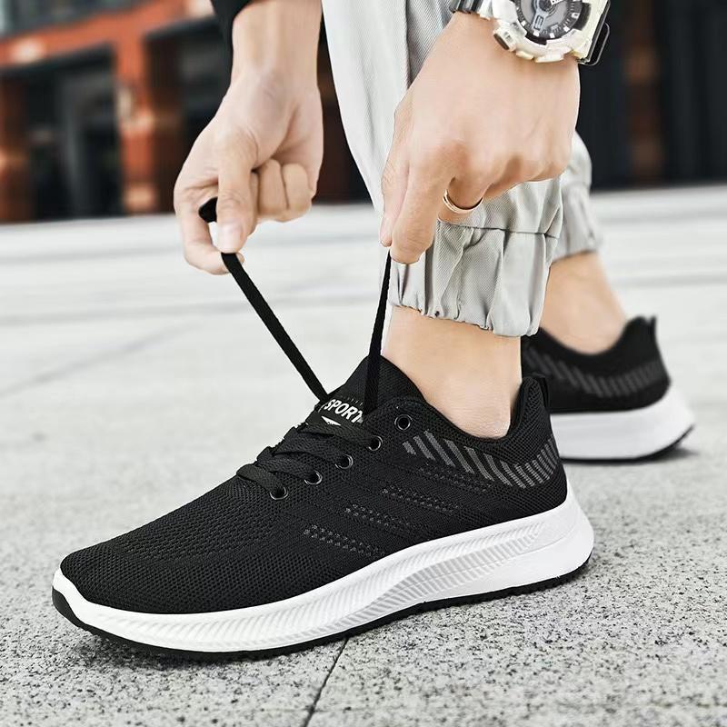 Chaussures de sport décontractées pour hommes, baskets respirantes en maille noire, chaussures de course, de marche et de tennis