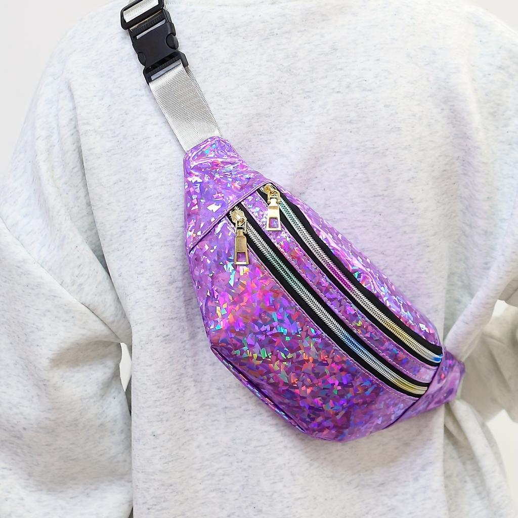 Bauchtasche Damen Laser Holografische Pailletten Brusttasche Umhängetasche Crossbody Tasche Damen Vielseitige Tasche Trendige Outdoor Sport Mode Handy Tasche