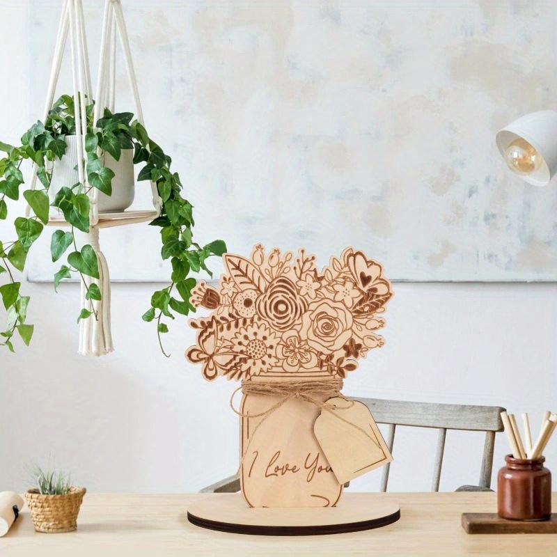 2Pcs New Wooden Crafts Decoration Flowers Mother's Day Wooden Flower Card Festival Birthday Greetings Gift