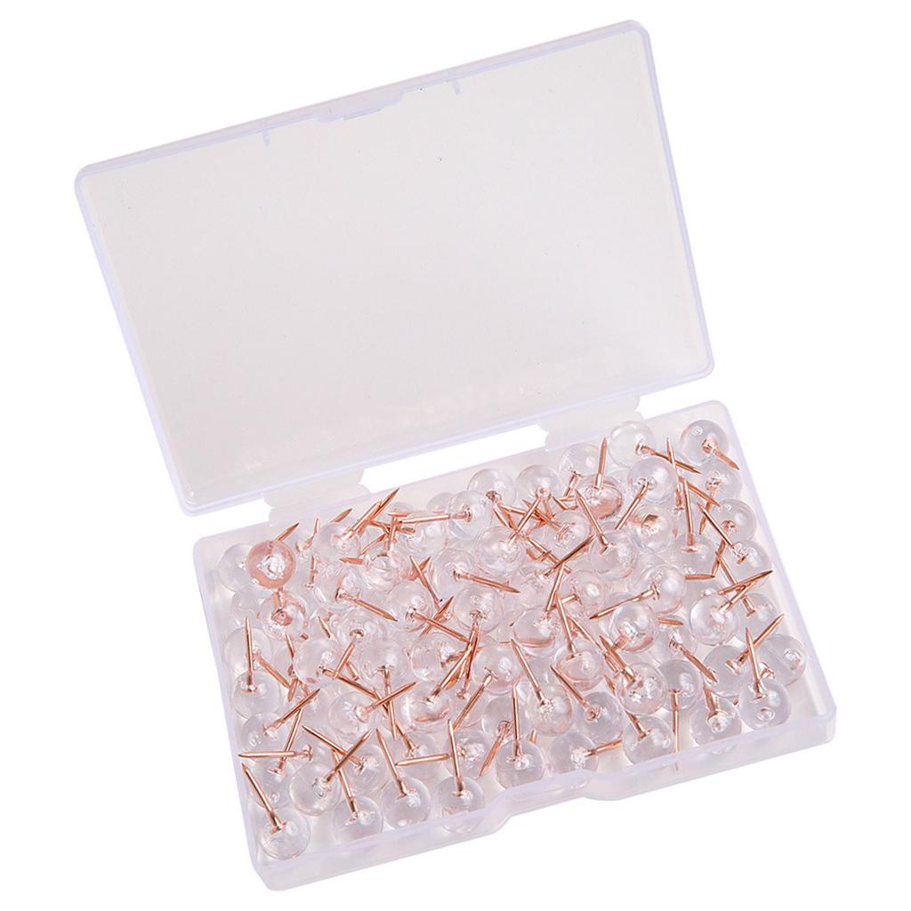 100pcs Rose Gold Thumb Tacks Large Size with Clear Round Head Elegant Designs Tacks Set for Bulletin Boards & Crafts