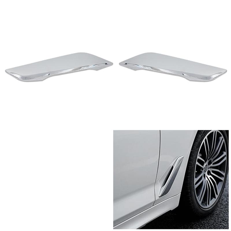 A03E-Left+Right Side Vent Fender Air Outlet Chrome Strip Trim For BMW 5 Series G30 G31 G38 2018- 51137349593 51137349594