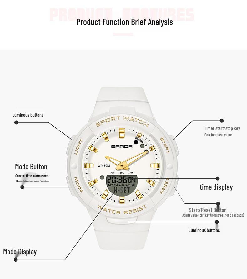 SANDA Dopamine Trend Waterdicht Casual Polshorloge voor Mannen en Vrouwen
