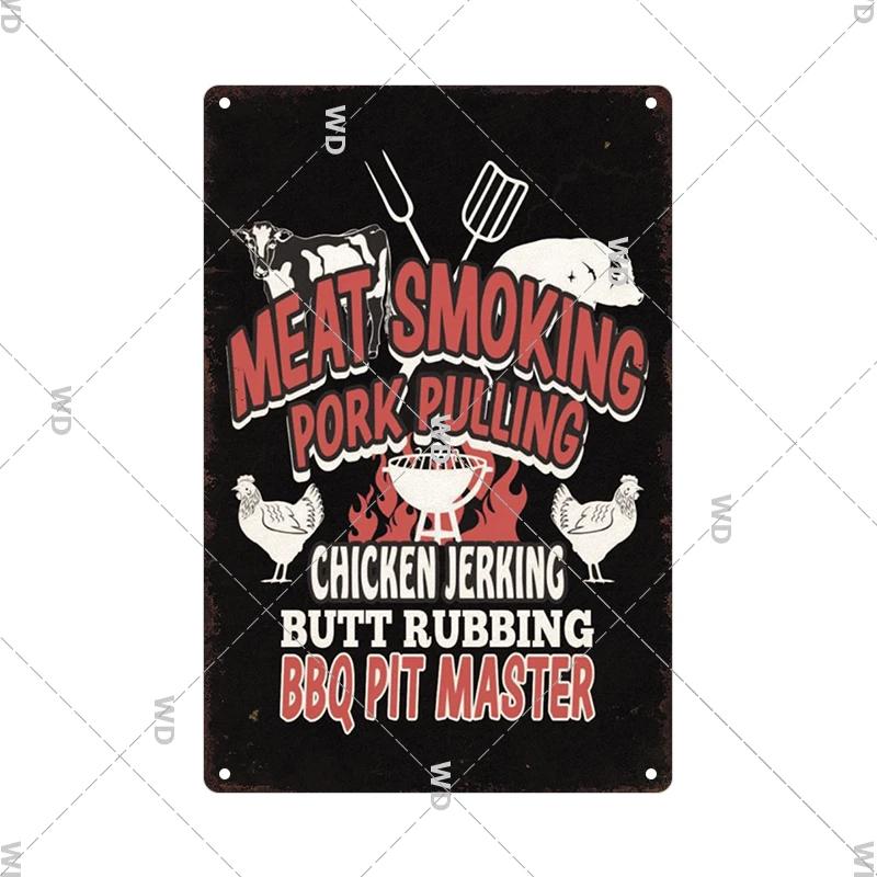 Dad's BBQ Party Metal Tin Plaque Retro Tin Signs Barbecue Rules Slogan Plate Vintage Grill Poster Yard Garden Kitchen Wall Decor