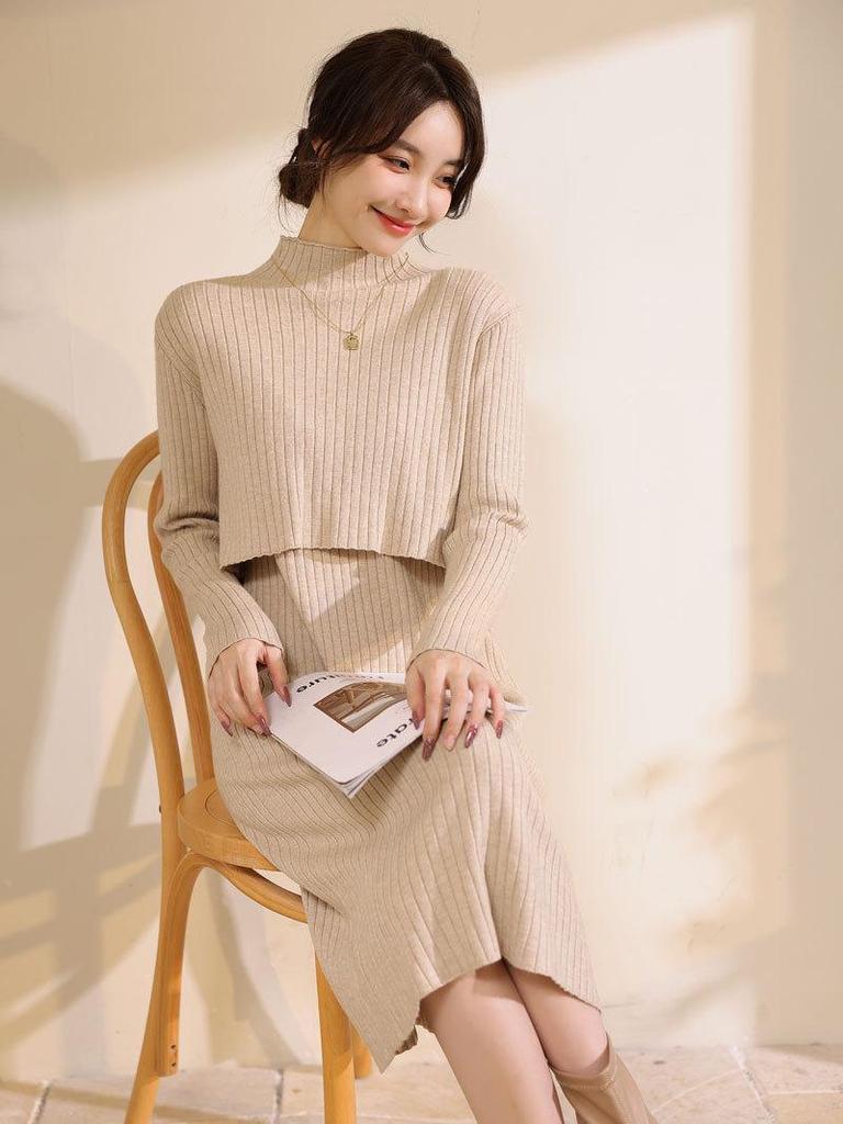 3509 Herbst/Winter Stillkleid für die Zeit nach der Geburt: Dicker Strick, Schlanke Passform, Spicy Mom Style, Stillfreundlich