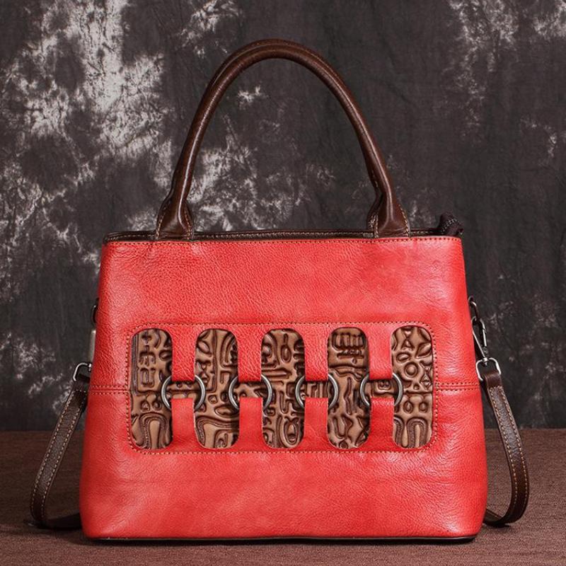 Johnature Dámské luxusní kabelky z pravé kůže pro volný čas Retro ručně vyráběné velkokapacitní kabelky přes rameno a crossbody z hovězí kůže