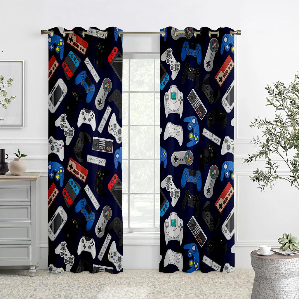 Children's Favorite Games Electronic Controller Curtains, 2 Panel Game Handle Curtains, Bedroom Decor, Boys and Girls Room