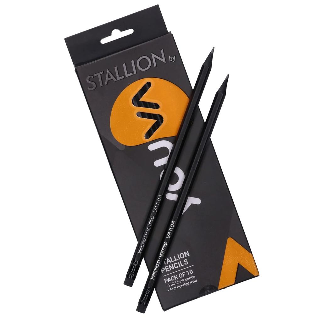 YOUVA Navneet Stallion Premium Black Writing Pencils With Eraser Tip For Students and Professionals 10PC Set School Use