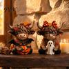 Highland Cow Figurines 2PCS Ornament, Wooden Rustic Style Figurine, Thanksgiving Polished Wood Art Theme Art, for Entrance Living Room Decor
