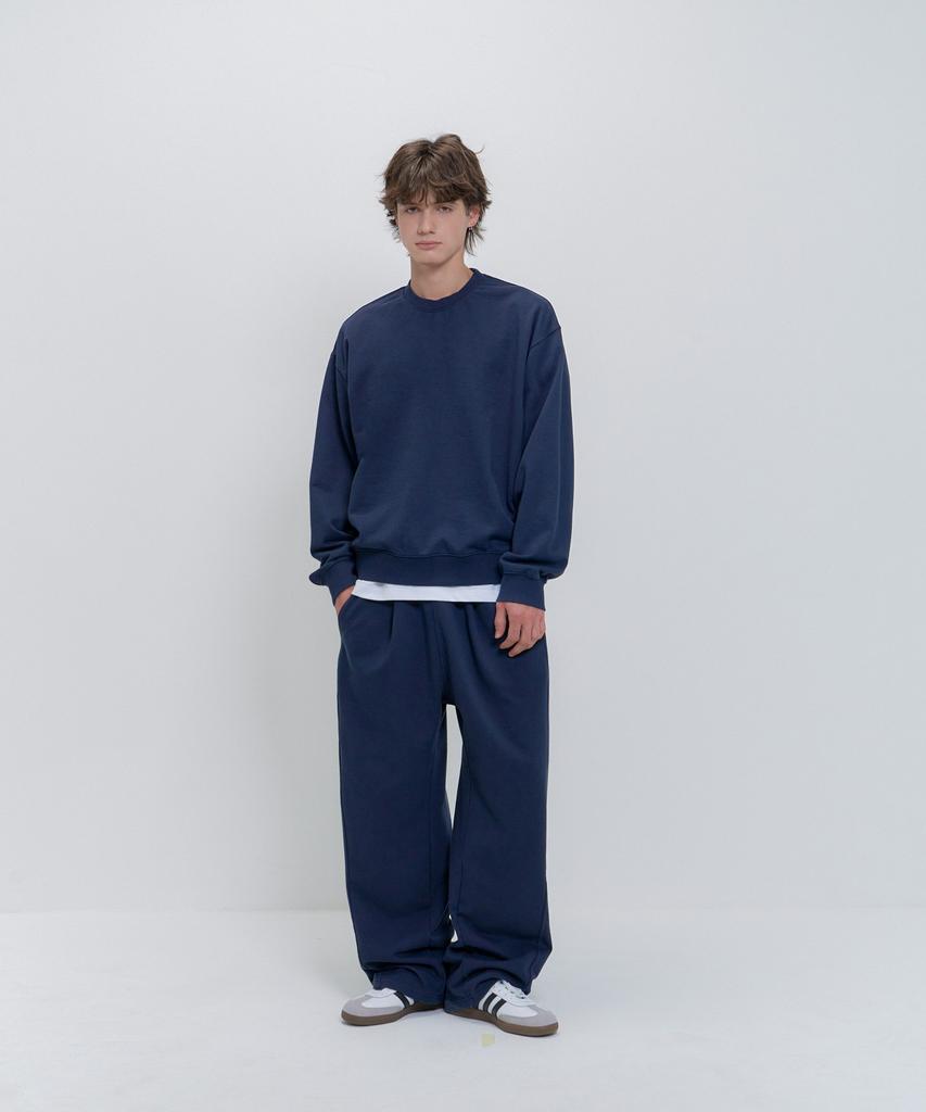 PSSHOPPER Curved Washed Wide Sweatpants [Navy]