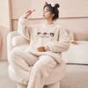 Autumn Winter Warm Sleepwear Thickened Warm Flannel Pajamas Student Long Sleeve Cartoon Ladies Loungewear Setpajamas Woman