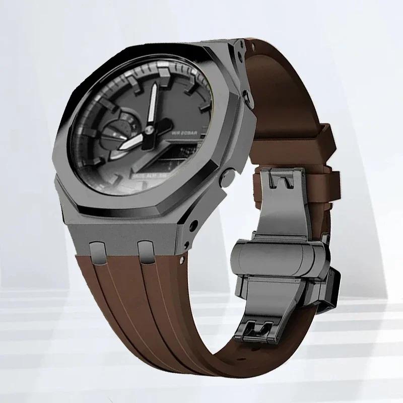 Mod-kit för Casioak GA2100 GA2110 Metallfodral Bezel Gummiarmband För Casioak GAB2100 2110 Modifieringssats Fodral Med Skruvkorrigering