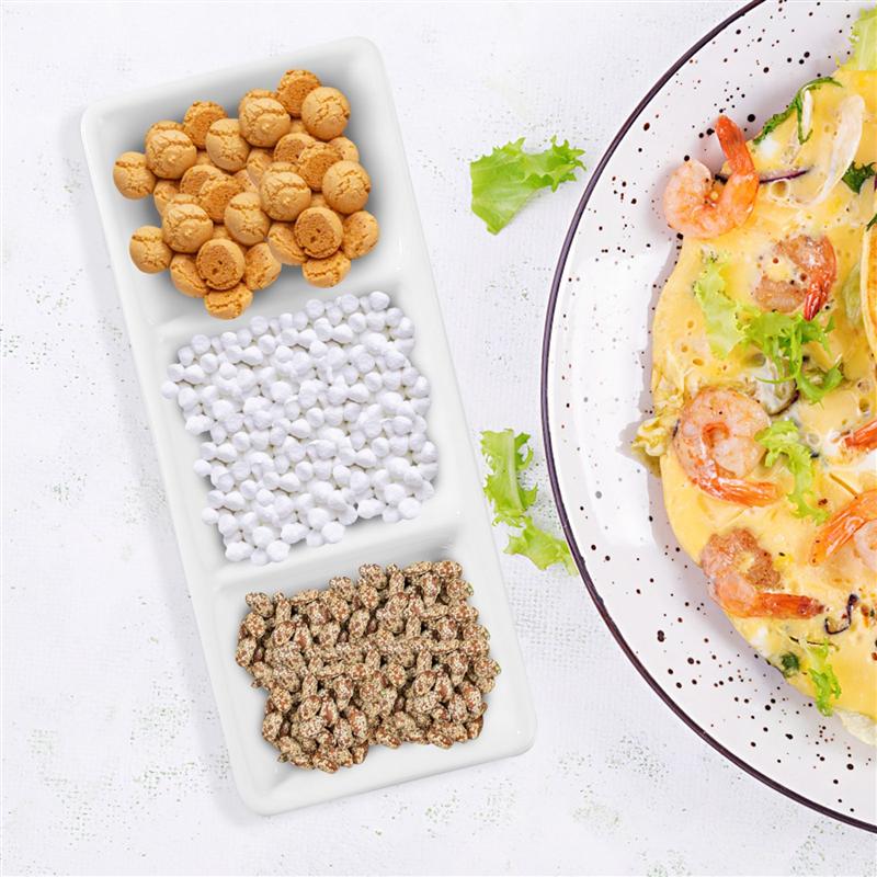 2pcs 6 Inch Pure White Ceramic 3-Compartment Appetizer Serving Tray Rectangular Divided Sauce Dishes for Spice Dish Soy Sauce