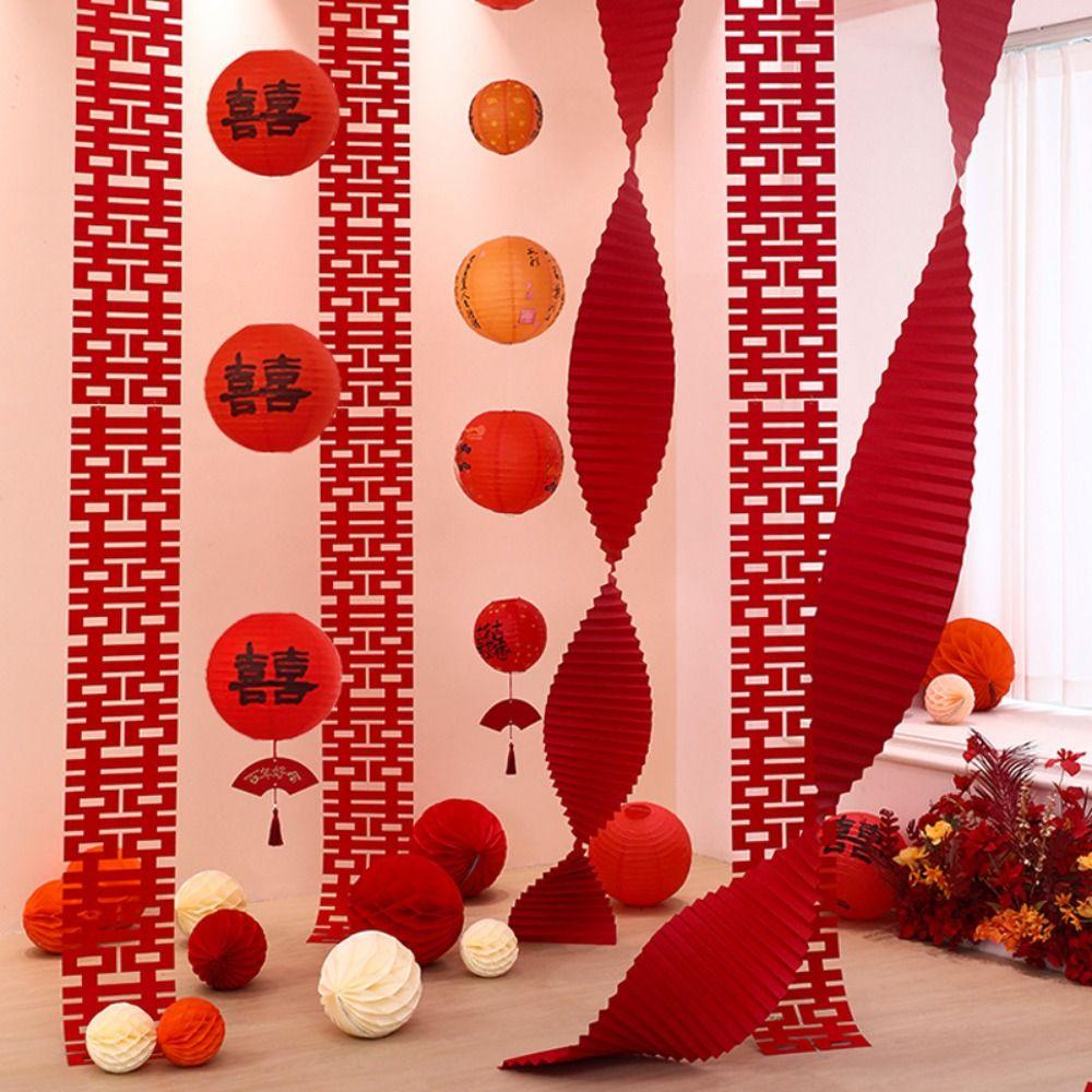 Festive Double Happiness Pendant Red Door Curtain Hanging Decor Wedding Party Decor