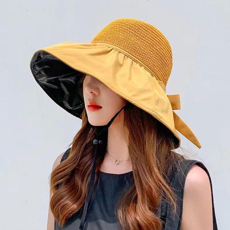 Summer  Women Bucket Hat Uv Protection Sun Hats Panama Cap Ponytail Caps