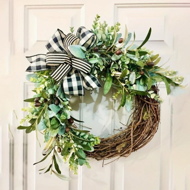 Christmas Olive Branch Wreath Door Hanging Decor Plastic Garland Holiday Home Party