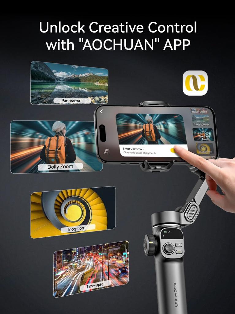 AOCHUAN Smart X2 Gimbal Stabilizer for iPhone Gimbal with Extension Portable Gimbal Stabilizer with OLED Display for Perfect for and Vlogging Black