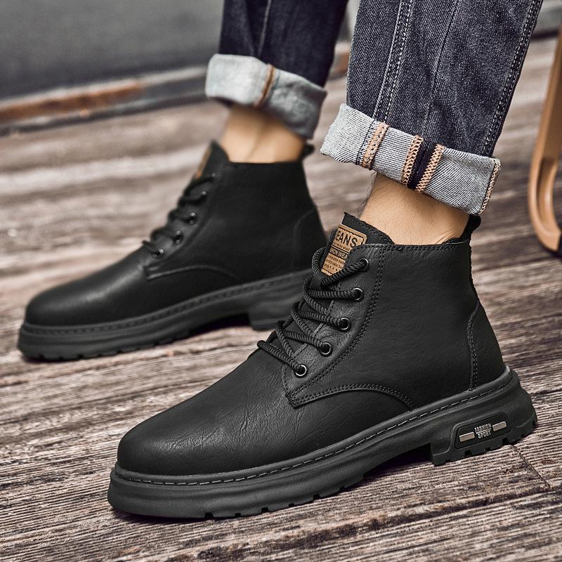 Men's Large Martin High-Top Lace-Up Leather Hiking Boots - Autumn/Winter Outdoor Handmade Cowhide Boots