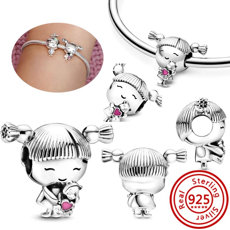 Fit Original Pendant Charm Bracelet Fine Zircon 925 Sterling Copper Sweet Lovely Happy Boy Girl Love Pink Heart Robot DIY Beads