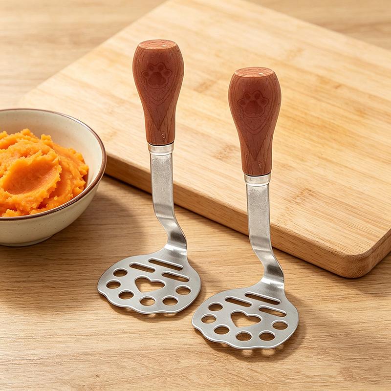 Stainless Steel Wooden-handled Little Bear Potato Press, Household Potato Press, Potato Masher, Baby Food Masher