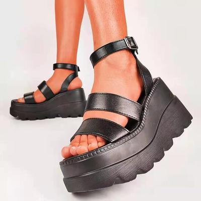 2022Wedges Women'S Sandals Chunky Sandals Large Size Female Platform Buckle Strap Street Summer Shoes Punk Black Gothic