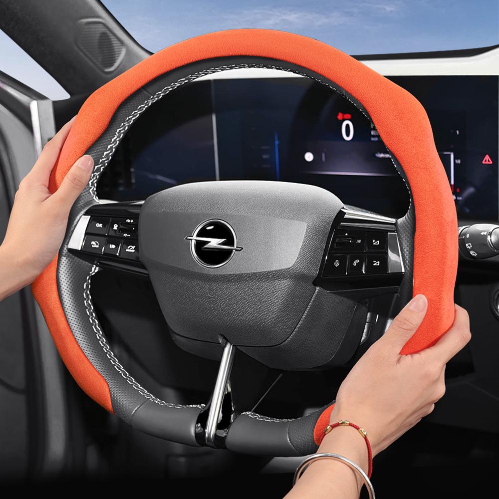 Convient pour Opel Housse de Volant Premium en Daim à Clipser, Antidérapante et Durable, Volant Rond et en Forme de D Disponibles