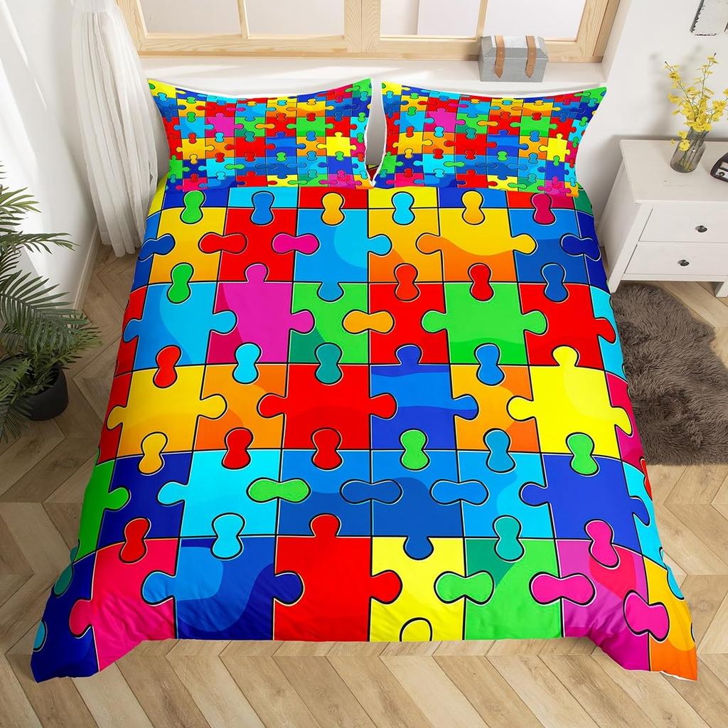 Color Block Duvet Covers for Kids Boys Girls Queen Quilt Covers Lightweight Down Room Decor 2 Pillowcases 1 Duvet Cover No Quilt