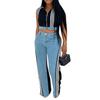 European and American Women's Sleeveless Patchwork Striped Jeans Two-piece Set - Summer Collection