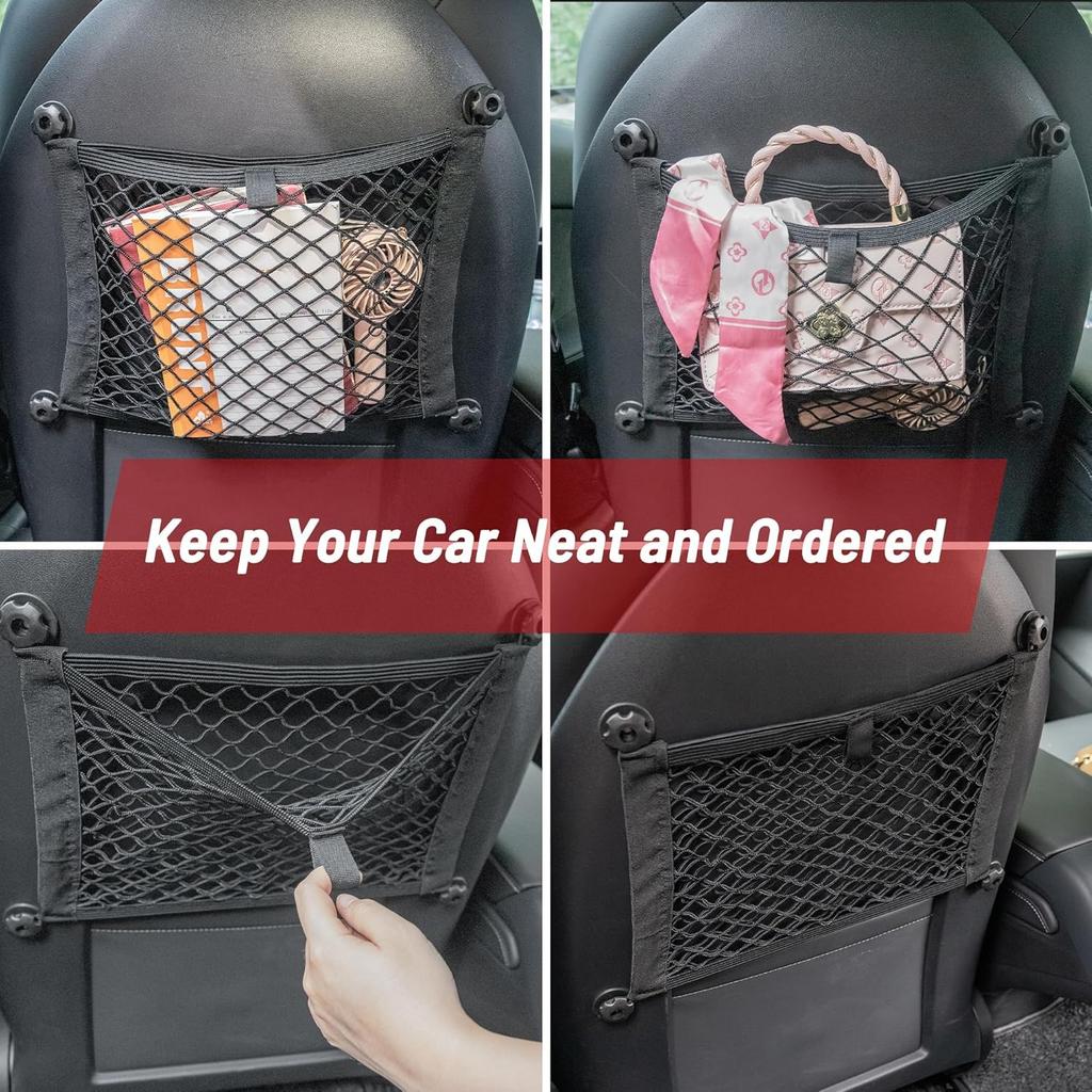RED WOLF 2 Layer Small Mesh Cargo Net Elastic Storage Netting 2 Pcs Stretchable Car Organizer Net 14×10 Inch For Trunk RV Boats Home Auto Cargo Net