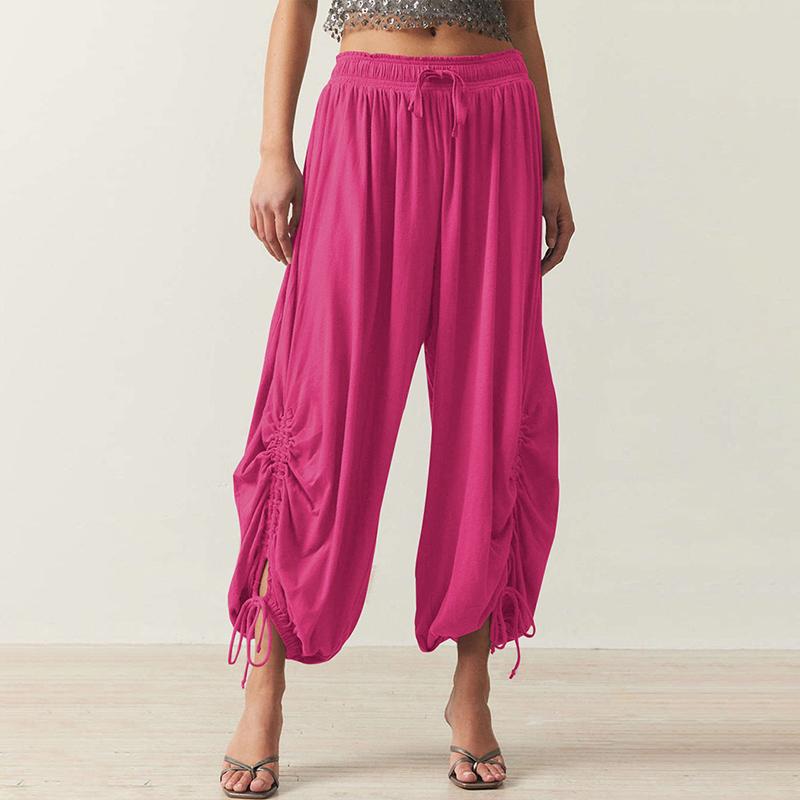 Women Spring Fall Fashion Wardrobe Staple Solid Color Drawstring High-Waisted Bloomers Ankle Pants Trousers