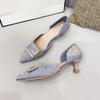 2025 neue Strass-Metallschnalle High Heels Temperament Weinglasabsatz Seitenausschnitt Einzelne Schuhe ins schlicht hohl Damenschuhe