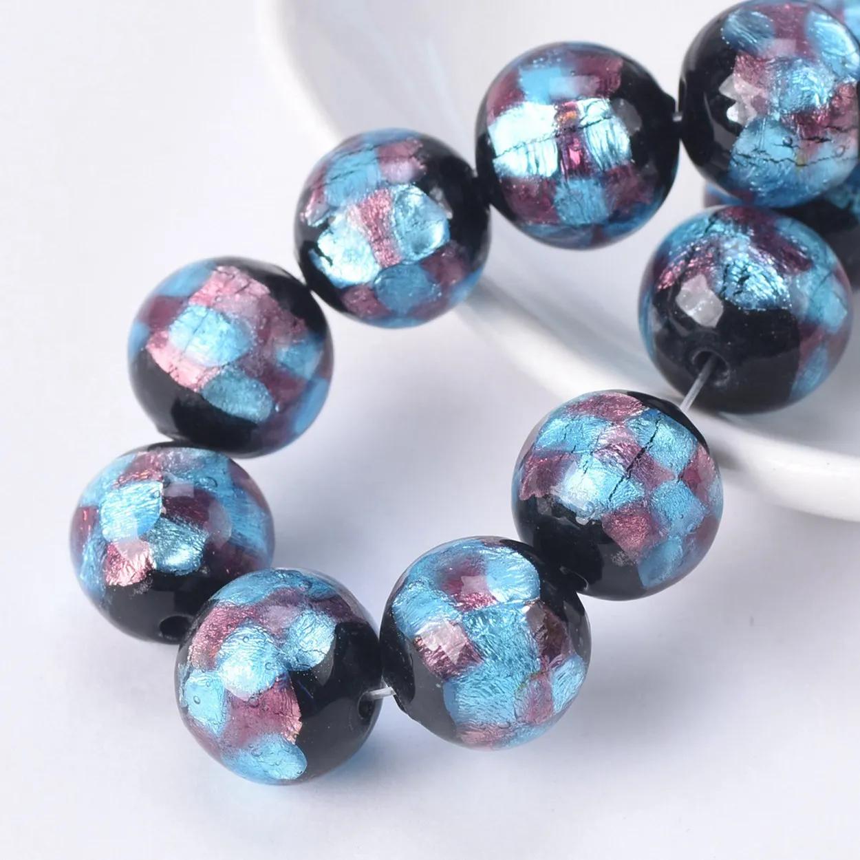 

5 шт. Круглые 12 мм бусины из лэмпворк стекла ручной работы с фольгированным узором, свободные бусины для изготовления ювелирных изделий, фурнитура для DIY поделок 12mm-5pcs