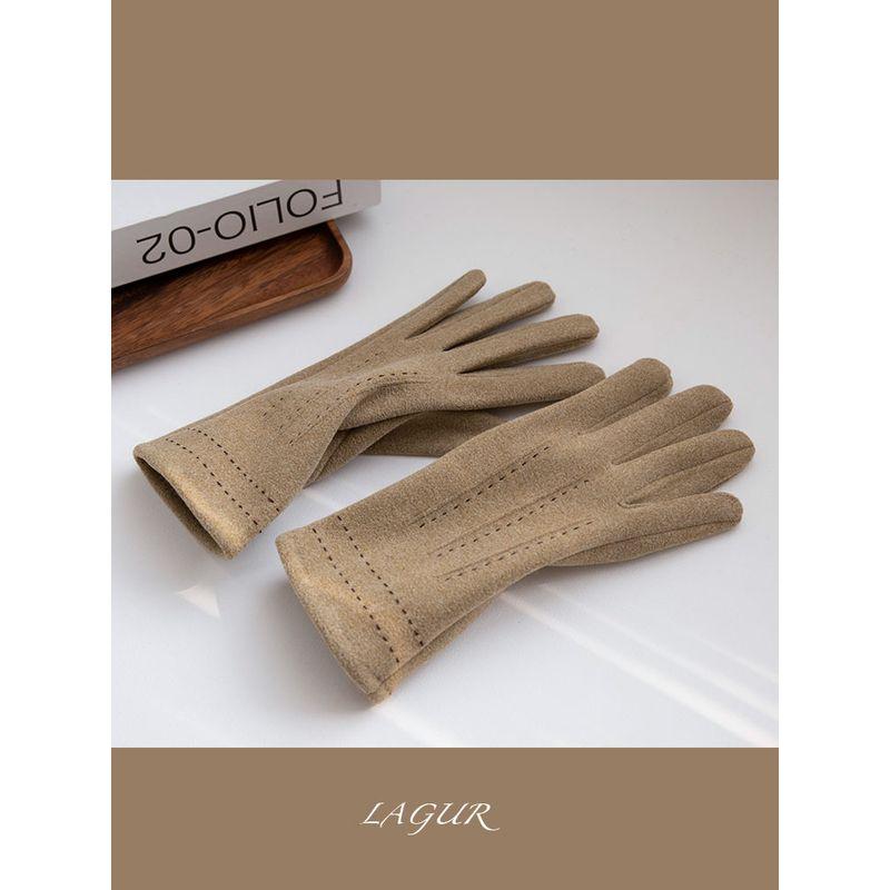 

Line Slim Looking Velvet Gloves Women s Cold-Proof Fashion Thickened Camel color One size