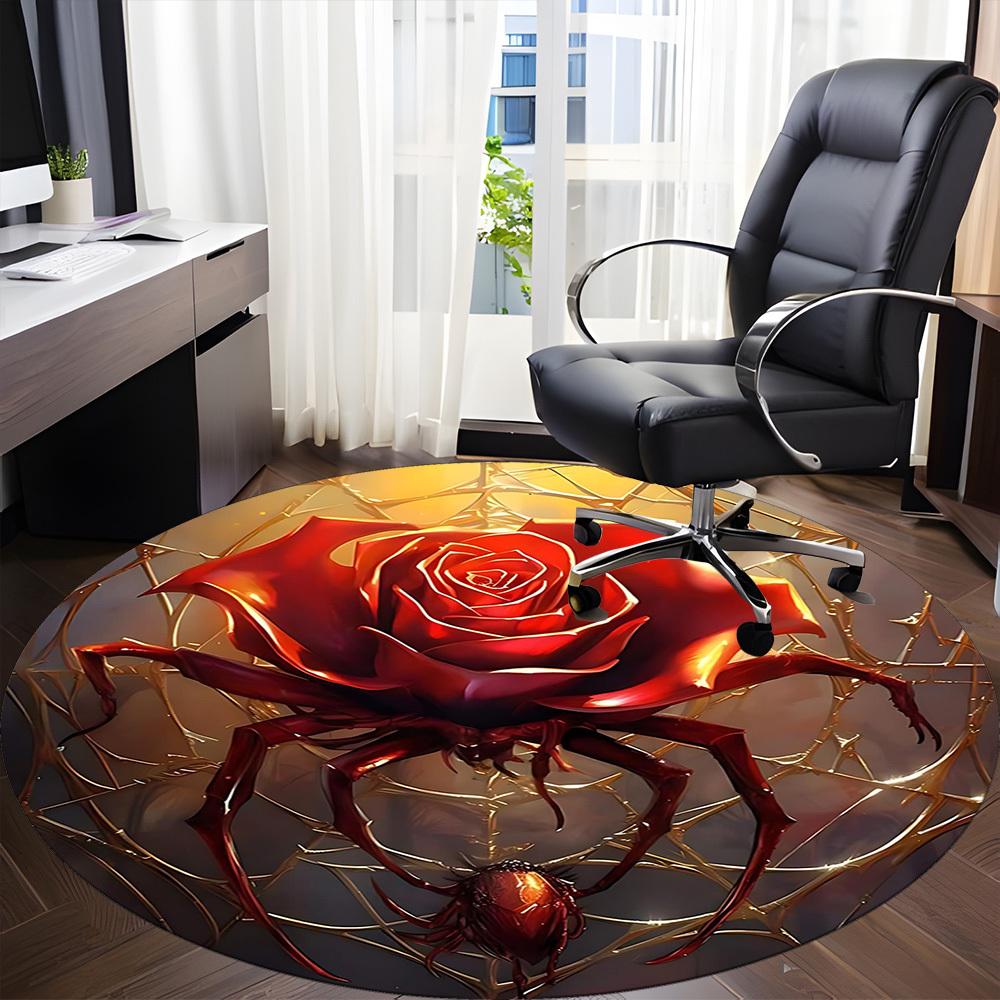 1PC Rose Spider Office Round Area Rug, Indoor Mat Suitable For Office, Under Office Chairs Bedroom Living Room Home Decor, Room DecoT1223082