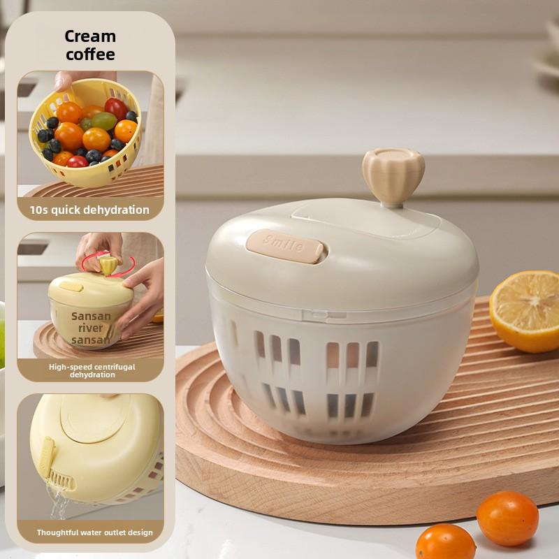 Manual Salad Spinner Hand Crank Vegetable Dehydrator for Kitchen, Modern Plastic Salad Dryer