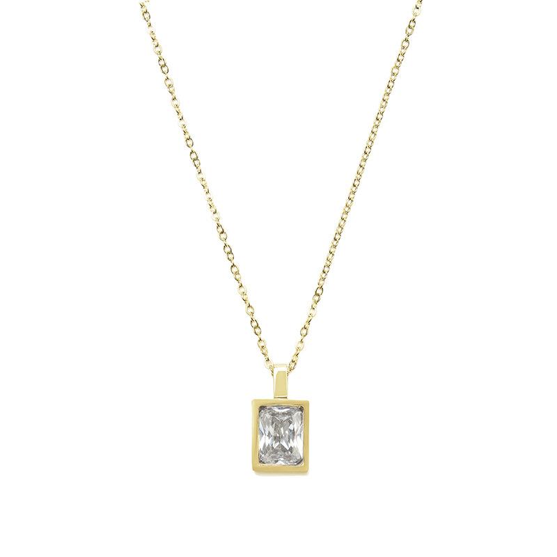 Emerald Cube Zircon Necklace Earrings Titanium Steel Multi-14K Gold Color Lasting