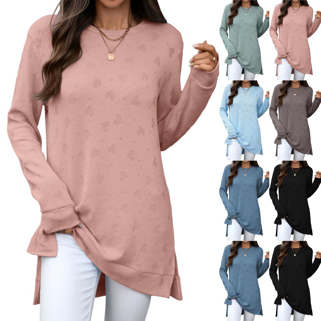Women's T-Shirt Vintage Floral Print Round Neck Loose Long Sleeve Mid-Length Thumb Leak Top