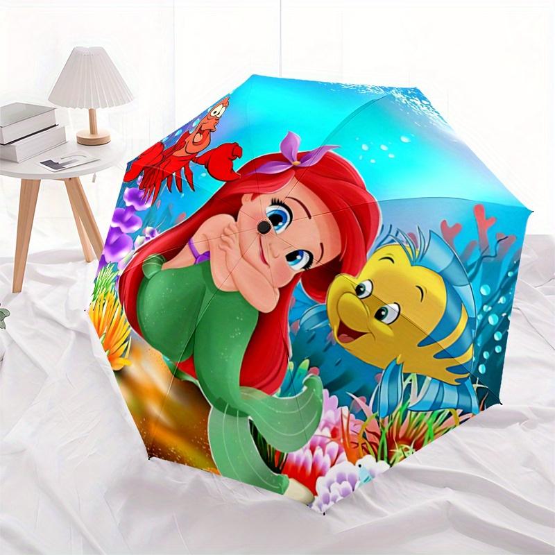 

1pc Mermaid Friends Auto-Open Close Umbrella - Portable 3-Fold Design with Iron Frame, Perfect for Outdoor Use, Festive Gifts, Travel, Daily