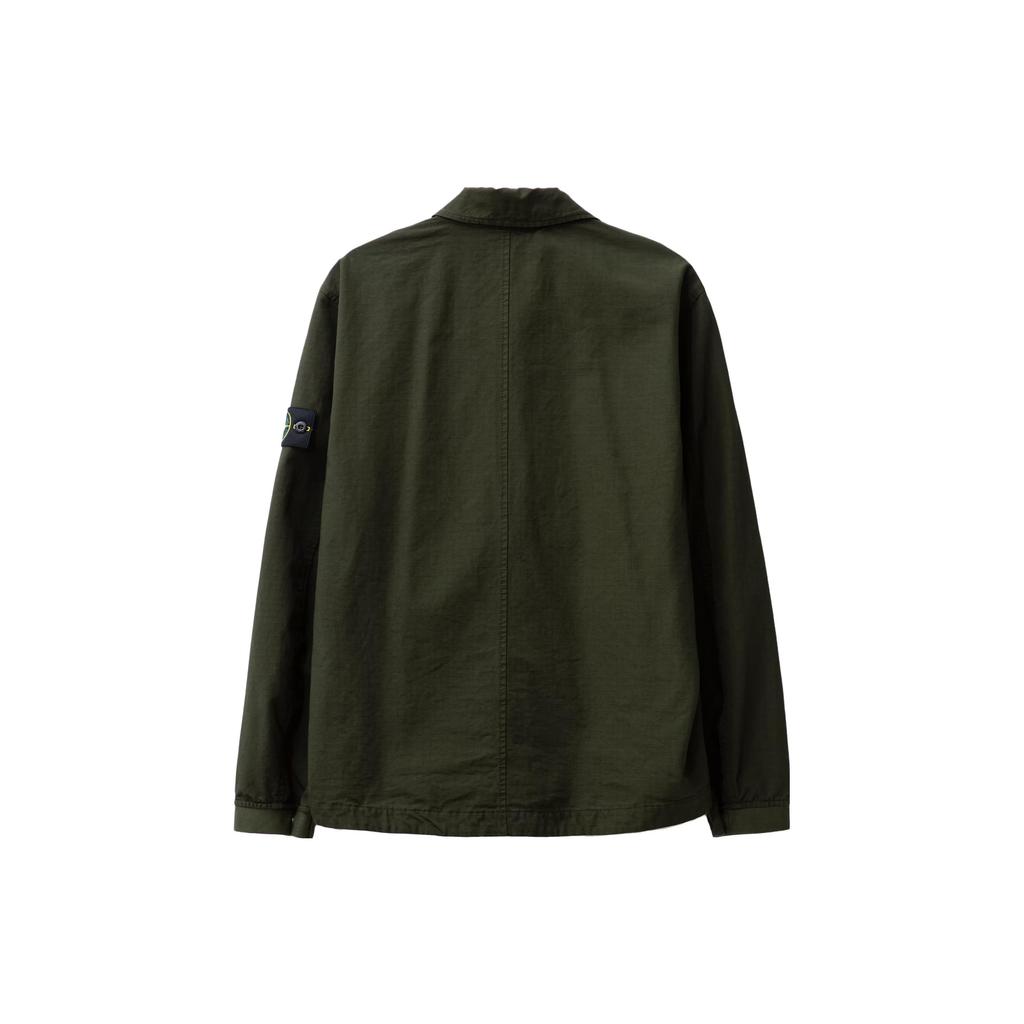STONE ISLAND Solid Color Zip Collar Long Sleeve Jacket Men Jacket Olive-Green 791511112-V0058