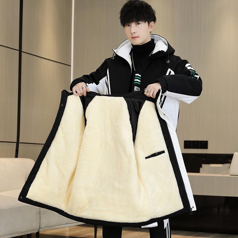 Winter Fleece Thicken Casual Tracksuit Sets Trend Hooded Patchwork Set Autumn Warm Sportswear Jacket Trousers Suits