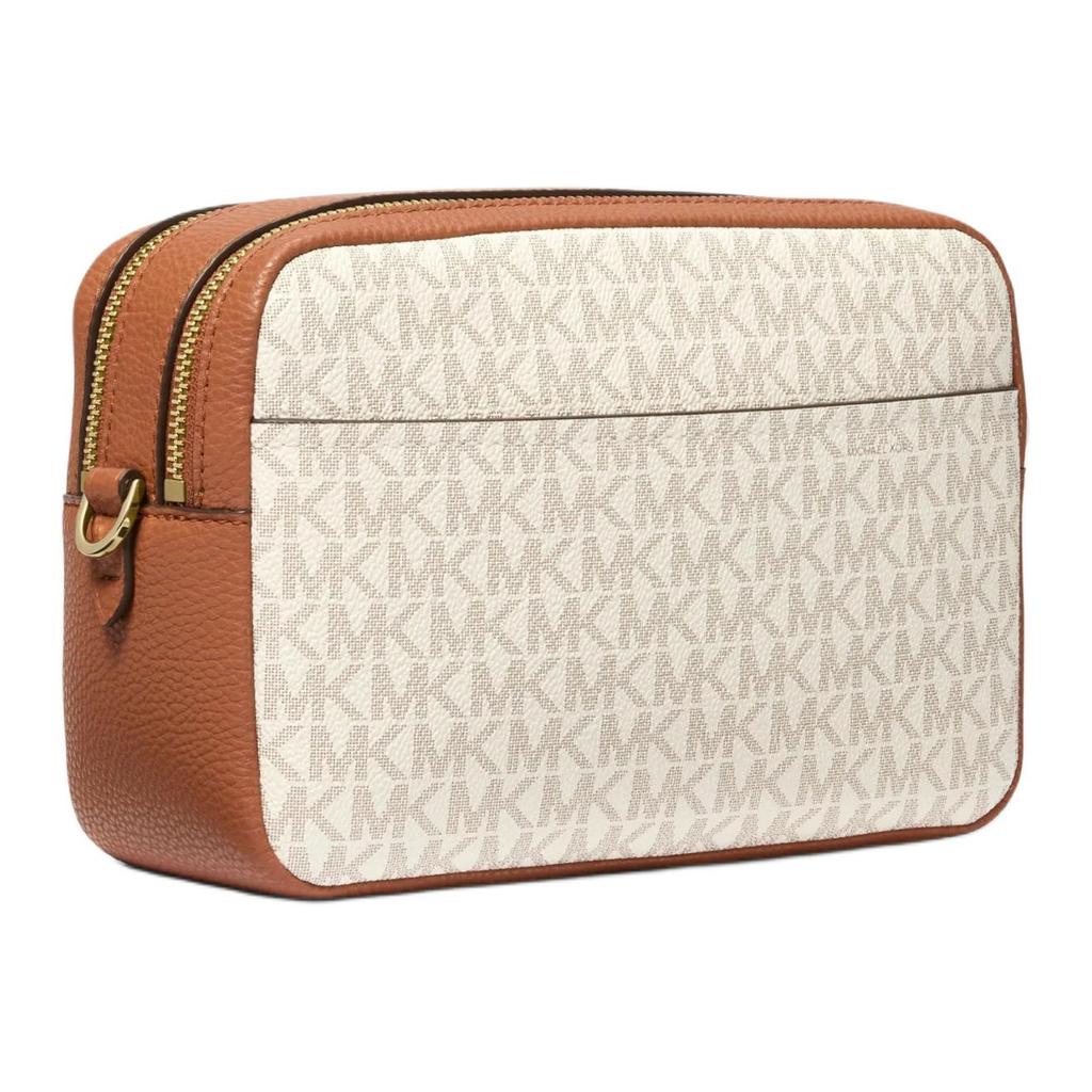 Michael Kors MK Bryant Metallic Logo Monogram Zip Closure Shoulder Crossbody Bag Medium Women Bags Vanilla-White Acorn-Brown 32S5GYTC5B-VANILLA/ACRN