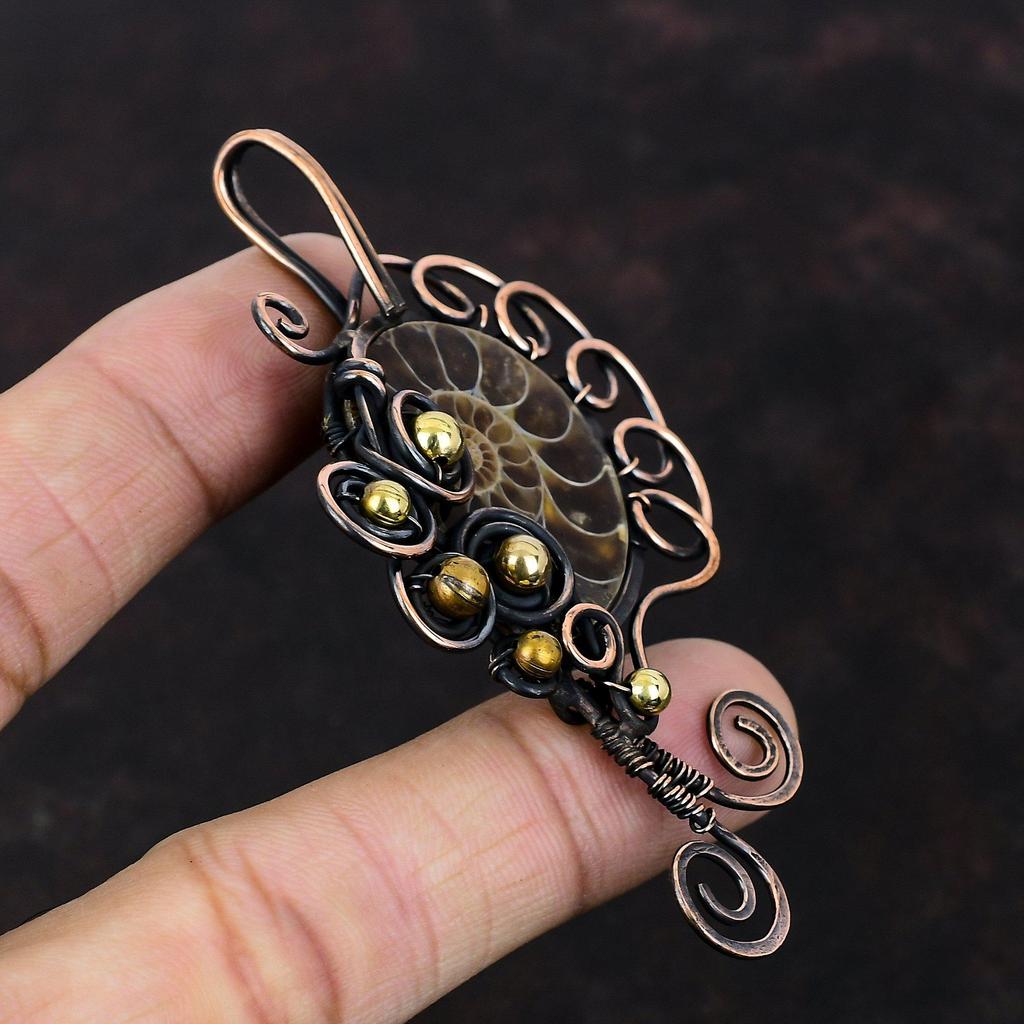 Ammonite Fossil Pendant Copper Wire Wrapped Pendant Handmade Copper Jewelry Top Quality Gemstone Pendant Gift For Her Wire Wrapping Jewelry